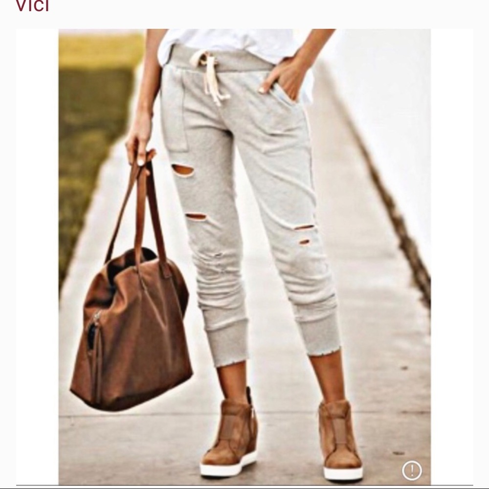 Tan distressed joggers